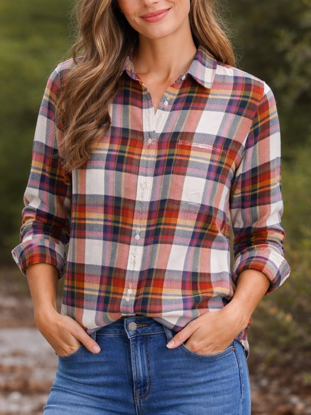 J.Crew‎ Plaid Flannel Button-Down Shirt Women’s Size M Classic Multicolor